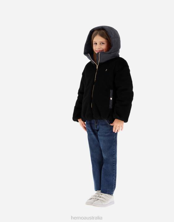 BOMBER IN FAUX FUR AND NYLON ULTRALIGHT Herno Kids Black 2L0H829 Outerwear