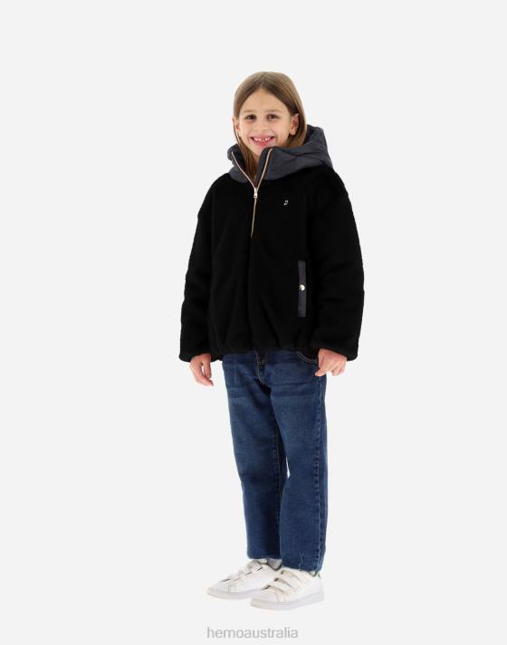 BOMBER IN FAUX FUR AND NYLON ULTRALIGHT Herno Kids Black 2L0H829 Outerwear