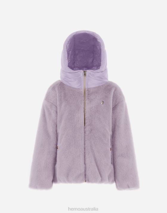 BOMBER IN FAUX FUR AND NYLON ULTRALIGHT Herno Kids Lilac 2L0H851 Outerwear