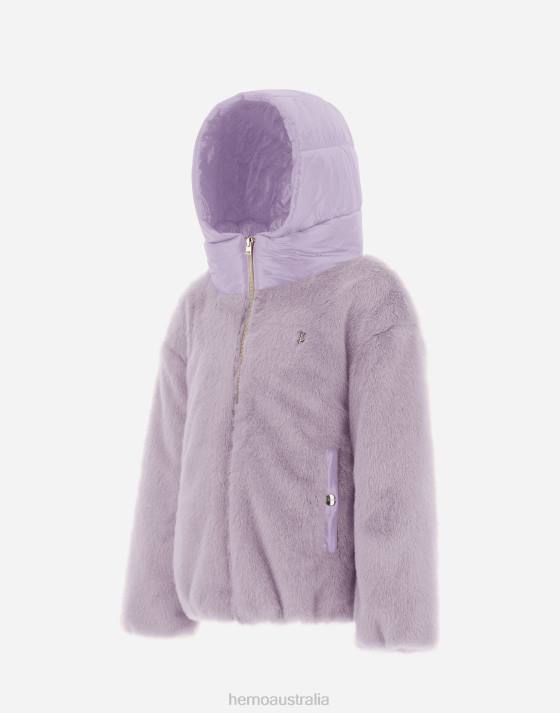 BOMBER IN FAUX FUR AND NYLON ULTRALIGHT Herno Kids Lilac 2L0H851 Outerwear