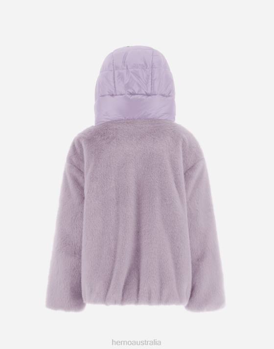 BOMBER IN FAUX FUR AND NYLON ULTRALIGHT Herno Kids Lilac 2L0H851 Outerwear