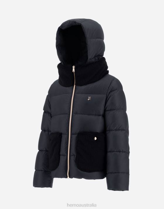 BOMBER JACKET IN NYLON ULTRALIGHT AND FAUX FUR Herno Kids Black 2L0H845 Outerwear