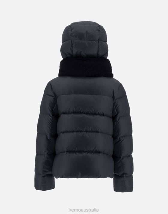 BOMBER JACKET IN NYLON ULTRALIGHT AND FAUX FUR Herno Kids Black 2L0H845 Outerwear