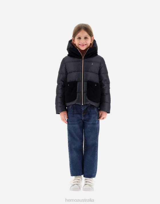 BOMBER JACKET IN NYLON ULTRALIGHT AND FAUX FUR Herno Kids Black 2L0H845 Outerwear