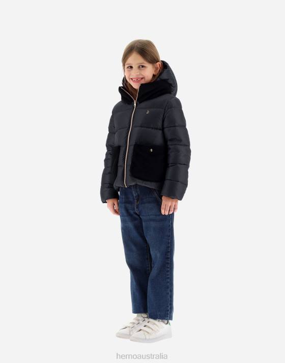 BOMBER JACKET IN NYLON ULTRALIGHT AND FAUX FUR Herno Kids Black 2L0H845 Outerwear