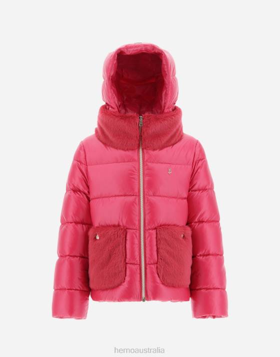 BOMBER JACKET IN NYLON ULTRALIGHT AND FAUX FUR Herno Kids Fuchsia 2L0H847 Outerwear