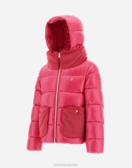 BOMBER JACKET IN NYLON ULTRALIGHT AND FAUX FUR Herno Kids Fuchsia 2L0H847 Outerwear