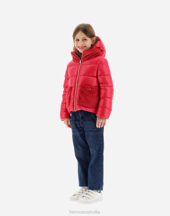 BOMBER JACKET IN NYLON ULTRALIGHT AND FAUX FUR Herno Kids Fuchsia 2L0H847 Outerwear