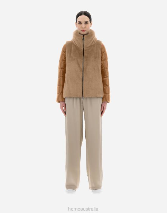 BOMBER JACKET IN NYLON ULTRALIGHT AND FAUX FUR Herno Women Camel 2L0H47 Outerwear