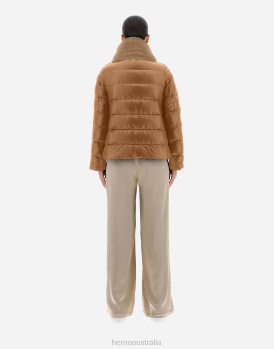 BOMBER JACKET IN NYLON ULTRALIGHT AND FAUX FUR Herno Women Camel 2L0H47 Outerwear