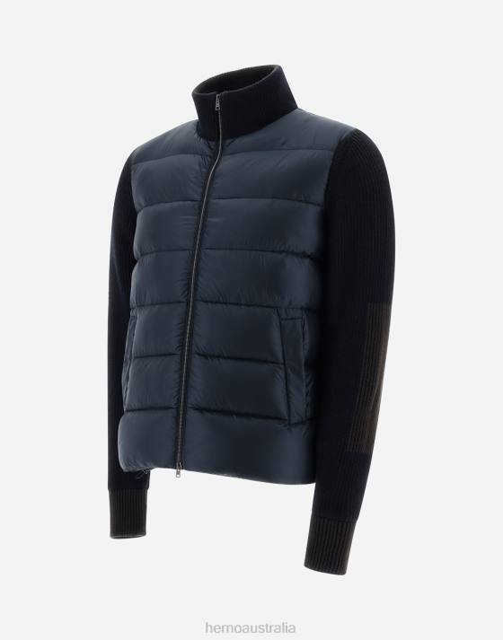 BOMBER JACKET IN NYLON ULTRALIGHT AND VANISE\ KNIT Herno Men Navy Blue 2L0H533 Outerwear