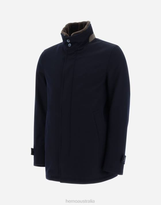 CARCOAT IN STORM SYSTEM DIAGONAL WOOL Herno Men Navy Blue 2L0H747 Outerwear