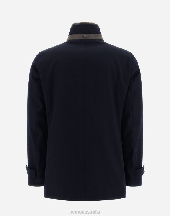 CARCOAT IN STORM SYSTEM DIAGONAL WOOL Herno Men Navy Blue 2L0H747 Outerwear