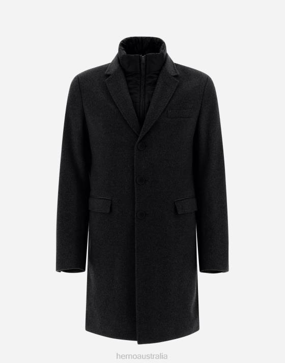 CASHMERE COAT WITH NYLON ULTRALIGHT BIB Herno Men Black 2L0H548 Outerwear