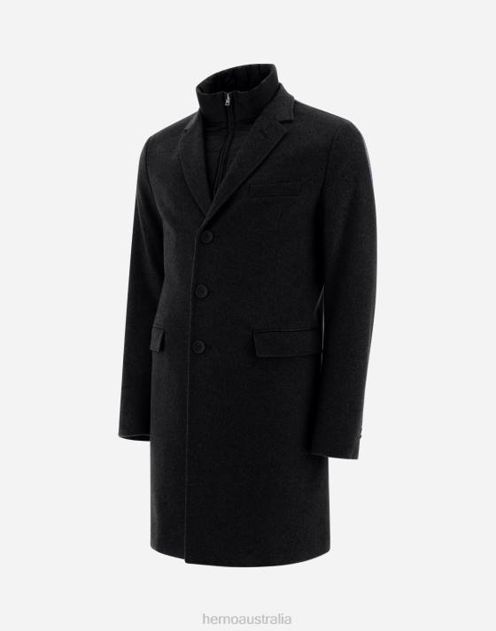 CASHMERE COAT WITH NYLON ULTRALIGHT BIB Herno Men Black 2L0H548 Outerwear