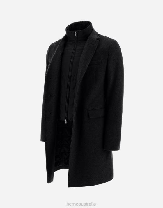 CASHMERE COAT WITH NYLON ULTRALIGHT BIB Herno Men Black 2L0H548 Outerwear