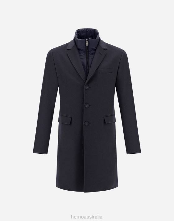 CASHMERE COAT WITH NYLON ULTRALIGHT BIB Herno Men Blue Dark 2L0H602 Outerwear