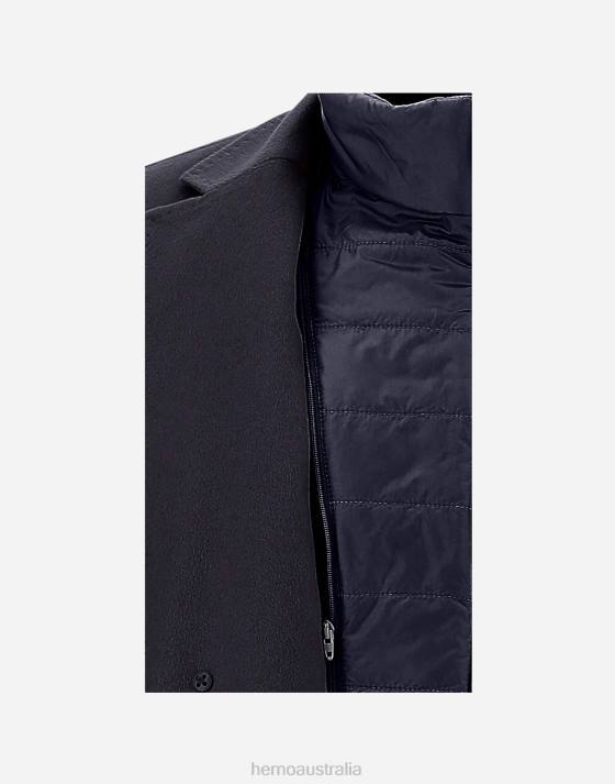 CASHMERE COAT WITH NYLON ULTRALIGHT BIB Herno Men Blue Dark 2L0H602 Outerwear