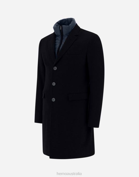 CASHMERE COAT WITH NYLON ULTRALIGHT BIB Herno Men Blue Dark 2L0H602 Outerwear