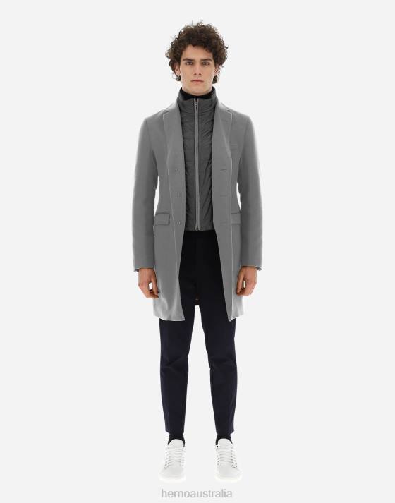 CASHMERE COAT WITH NYLON ULTRALIGHT BIB Herno Men Grey 2L0H656 Outerwear