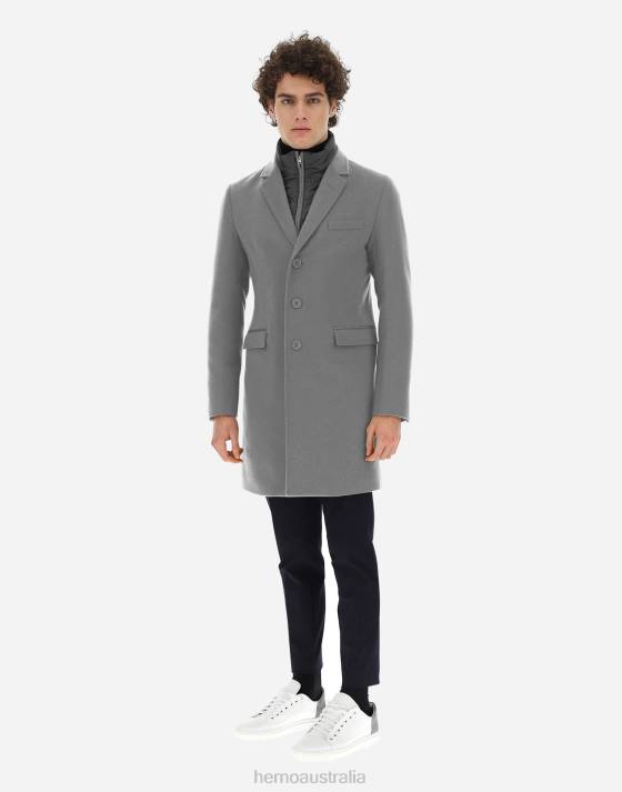 CASHMERE COAT WITH NYLON ULTRALIGHT BIB Herno Men Grey 2L0H656 Outerwear