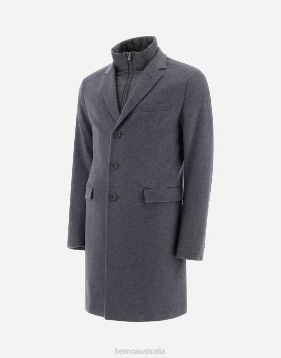 CASHMERE COAT WITH NYLON ULTRALIGHT BIB Herno Men Grey 2L0H695 Outerwear