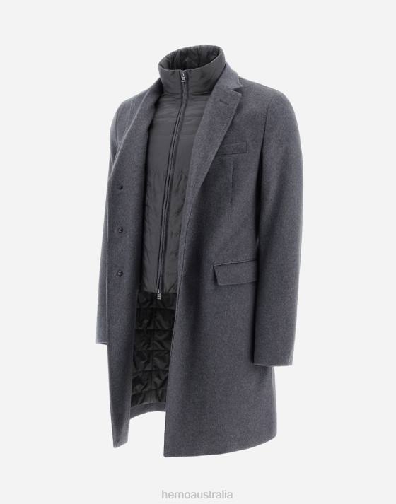 CASHMERE COAT WITH NYLON ULTRALIGHT BIB Herno Men Grey 2L0H695 Outerwear