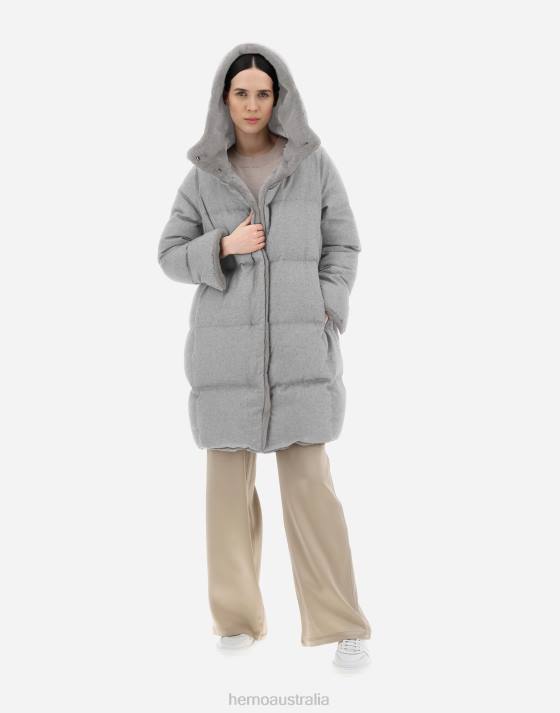 CASHMERE SILK AND FAUX FUR PARKA Herno Women Light Grey 2L0H172 Outerwear