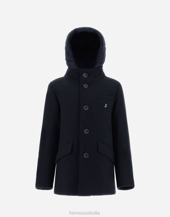 COAT IN ECOWOOL AND NYLON CHAMONIX Herno Kids Navy Blue 2L0H828 Outerwear