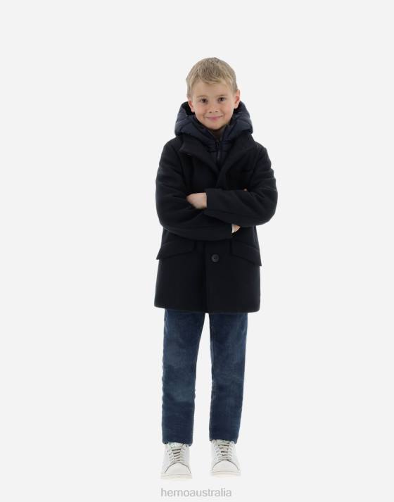 COAT IN ECOWOOL AND NYLON CHAMONIX Herno Kids Navy Blue 2L0H828 Outerwear