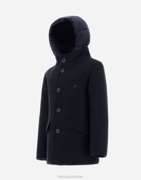 COAT IN ECOWOOL AND NYLON CHAMONIX Herno Kids Navy Blue 2L0H828 Outerwear