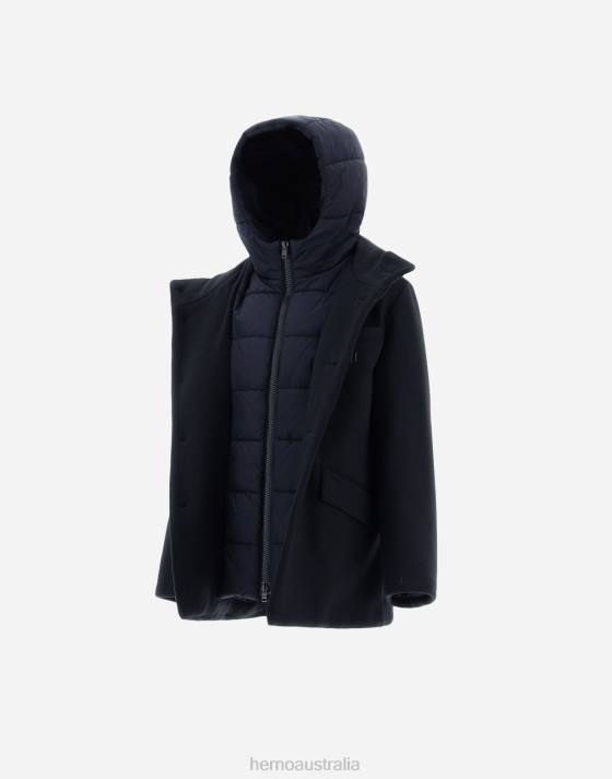 COAT IN ECOWOOL AND NYLON CHAMONIX Herno Kids Navy Blue 2L0H828 Outerwear