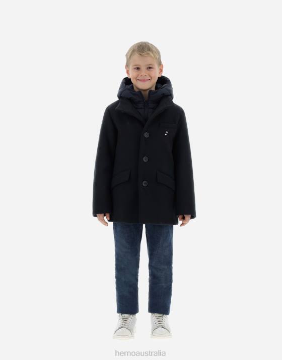 COAT IN ECOWOOL AND NYLON CHAMONIX Herno Kids Navy Blue 2L0H828 Outerwear