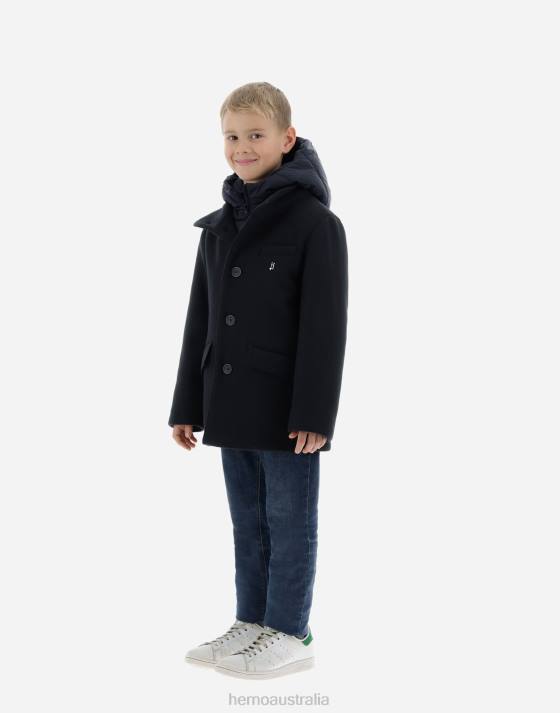 COAT IN ECOWOOL AND NYLON CHAMONIX Herno Kids Navy Blue 2L0H828 Outerwear