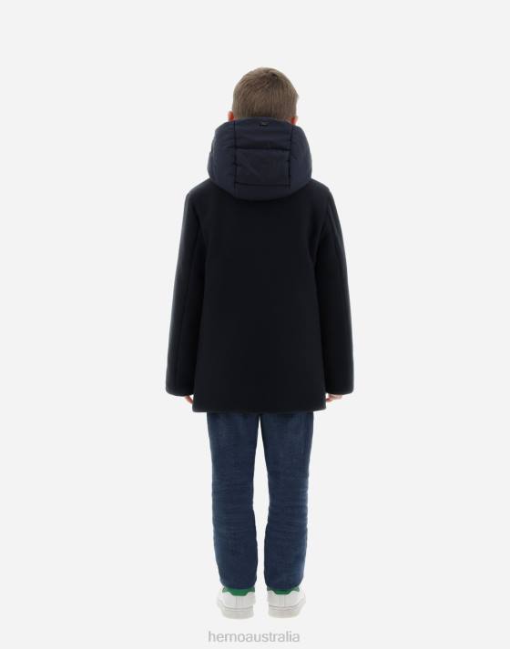 COAT IN ECOWOOL AND NYLON CHAMONIX Herno Kids Navy Blue 2L0H828 Outerwear