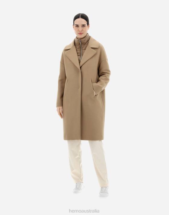 COAT IN ECOWOOL AND NYLON ULTRALIGHT Herno Women Sand 2L0H246 Outerwear