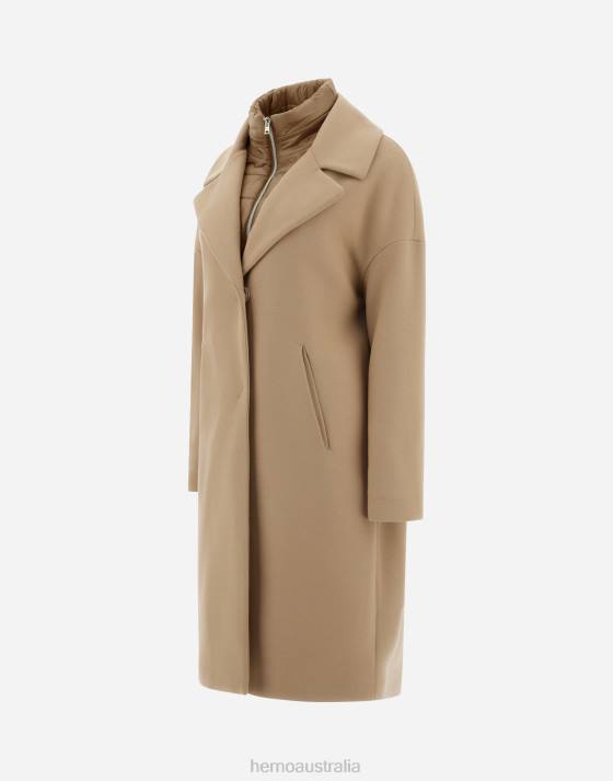 COAT IN ECOWOOL AND NYLON ULTRALIGHT Herno Women Sand 2L0H246 Outerwear