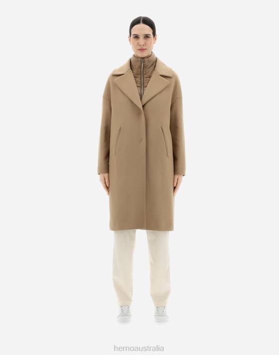 COAT IN ECOWOOL AND NYLON ULTRALIGHT Herno Women Sand 2L0H246 Outerwear