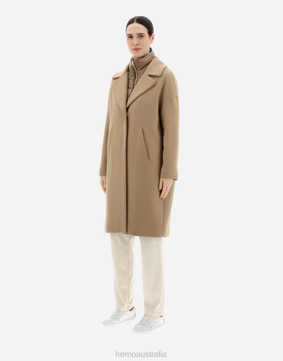 COAT IN ECOWOOL AND NYLON ULTRALIGHT Herno Women Sand 2L0H246 Outerwear