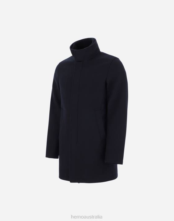 DIAGONAL WOOL CARCOAT WITH KNITTED COLLAR Herno Men Dark Blue 2L0H601 Outerwear