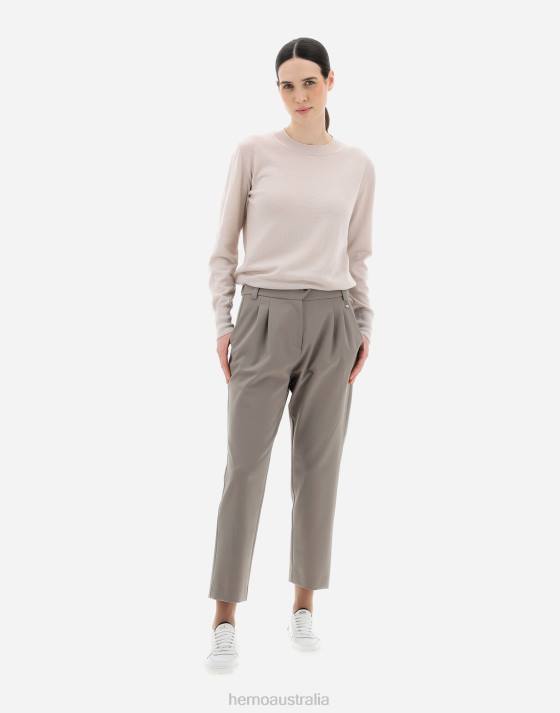 LIGHT WOOL STRETCH TROUSERS Herno Women Light Grey 2L0H144 Clothing