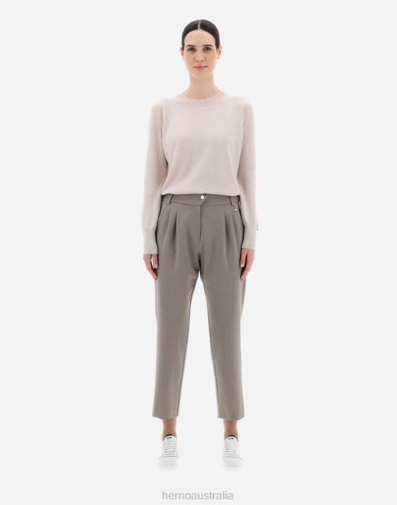 LIGHT WOOL STRETCH TROUSERS Herno Women Light Grey 2L0H144 Clothing