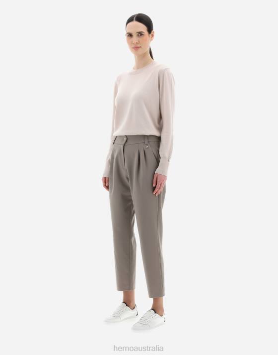 LIGHT WOOL STRETCH TROUSERS Herno Women Light Grey 2L0H144 Clothing