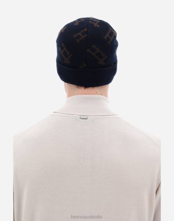 MONOGRAM BEANIE Herno Men Blue/Brown 2L0H718 Accessories