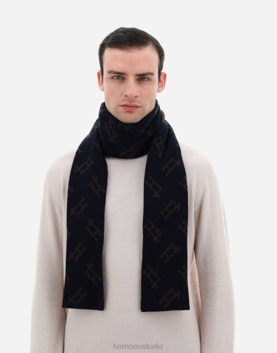 MONOGRAM SCARF Herno Men Blue/Brown 2L0H696 Accessories