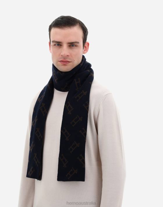 MONOGRAM SCARF Herno Men Blue/Brown 2L0H696 Accessories