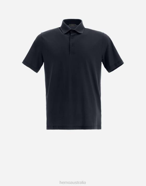 POLO SHIRT IN CREPE JERSEY Herno Men Navy Blue 2L0H800 Clothing