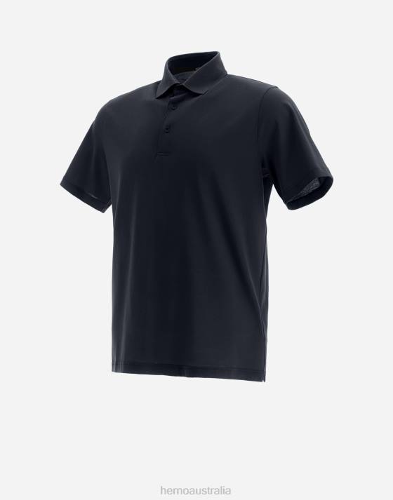 POLO SHIRT IN CREPE JERSEY Herno Men Navy Blue 2L0H800 Clothing