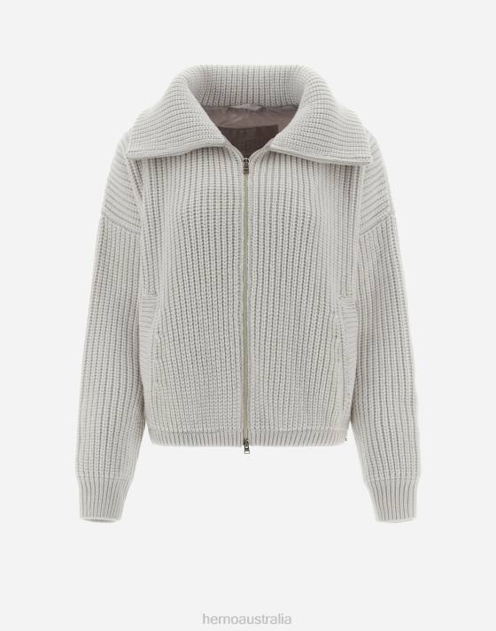 RESORT BOMBER JACKET IN ETERNITY BRIOCHE KNIT Herno Women Mastic Dove Grey 2L0H5 Clothing