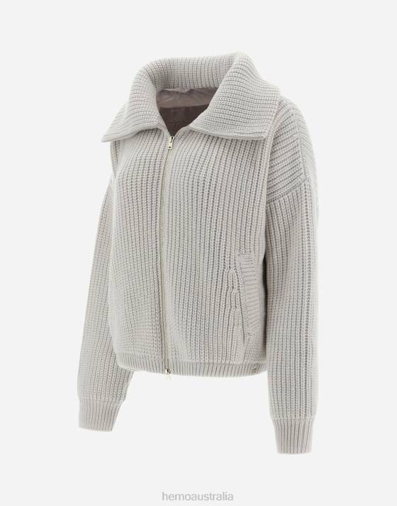 RESORT BOMBER JACKET IN ETERNITY BRIOCHE KNIT Herno Women Mastic Dove Grey 2L0H5 Clothing